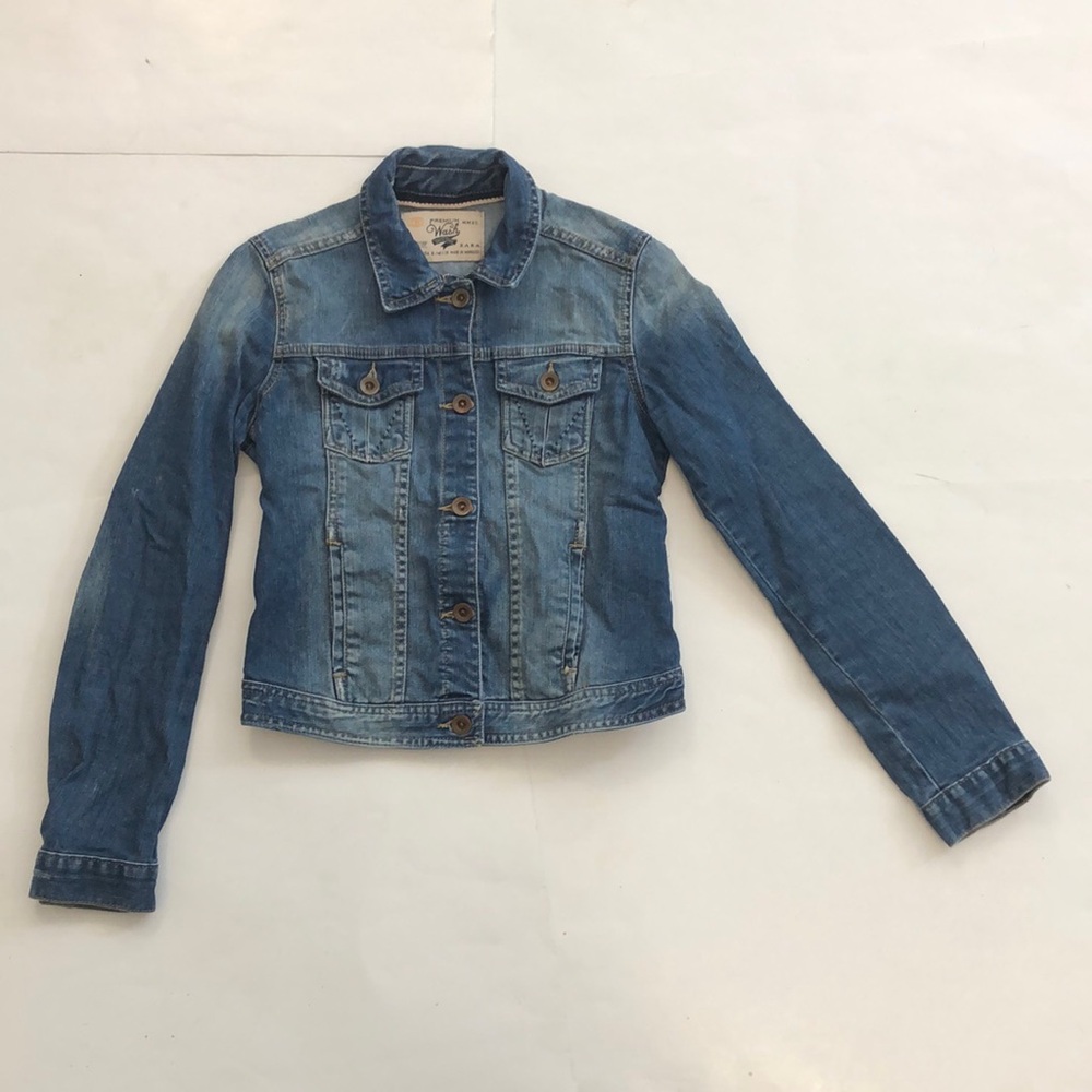 ZARA S Jacket Blue Jean Premium Wash 4 Pocket Button Down Excellent Condition